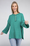Zenana Ribbed Brushed Melange Hacci Henley Sweater - Rosa Apparel