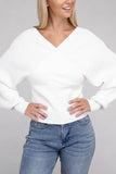 Zenana Viscose Cross Wrap V-Neck Pullover Sweater - Rosa Apparel