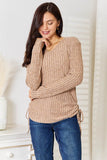 Double Take Drawstring Ribbed Long Sleeve T-Shirt - Rosa Apparel