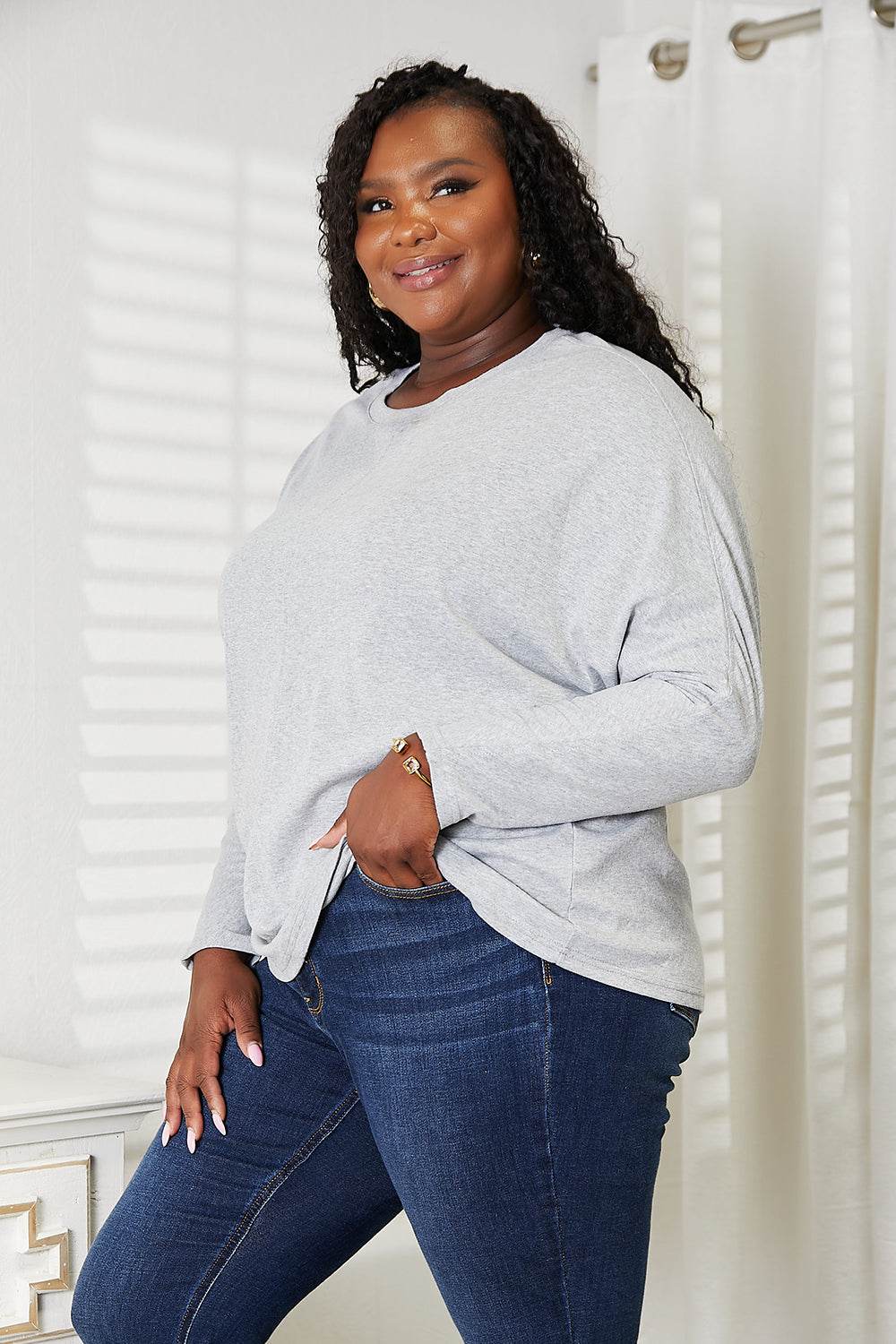 Double Take Seam Detail Round Neck Long Sleeve Top - Rosa Apparel