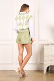 Lilou Knitted Argyle V-Neck Sleeveless Stretch Sweater Vest - Rosa Apparel