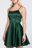 La Scala Fit And Flare Satin Like Sleeveless Lace Up Mini Dress - Rosa Apparel