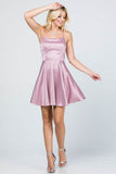 La Scala Fit And Flare Satin Like Sleeveless Lace Up Mini Dress - Rosa Apparel