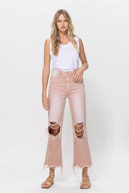 VERVET 90's Vintage Crop Flare Denim Jeans - Rosa Apparel