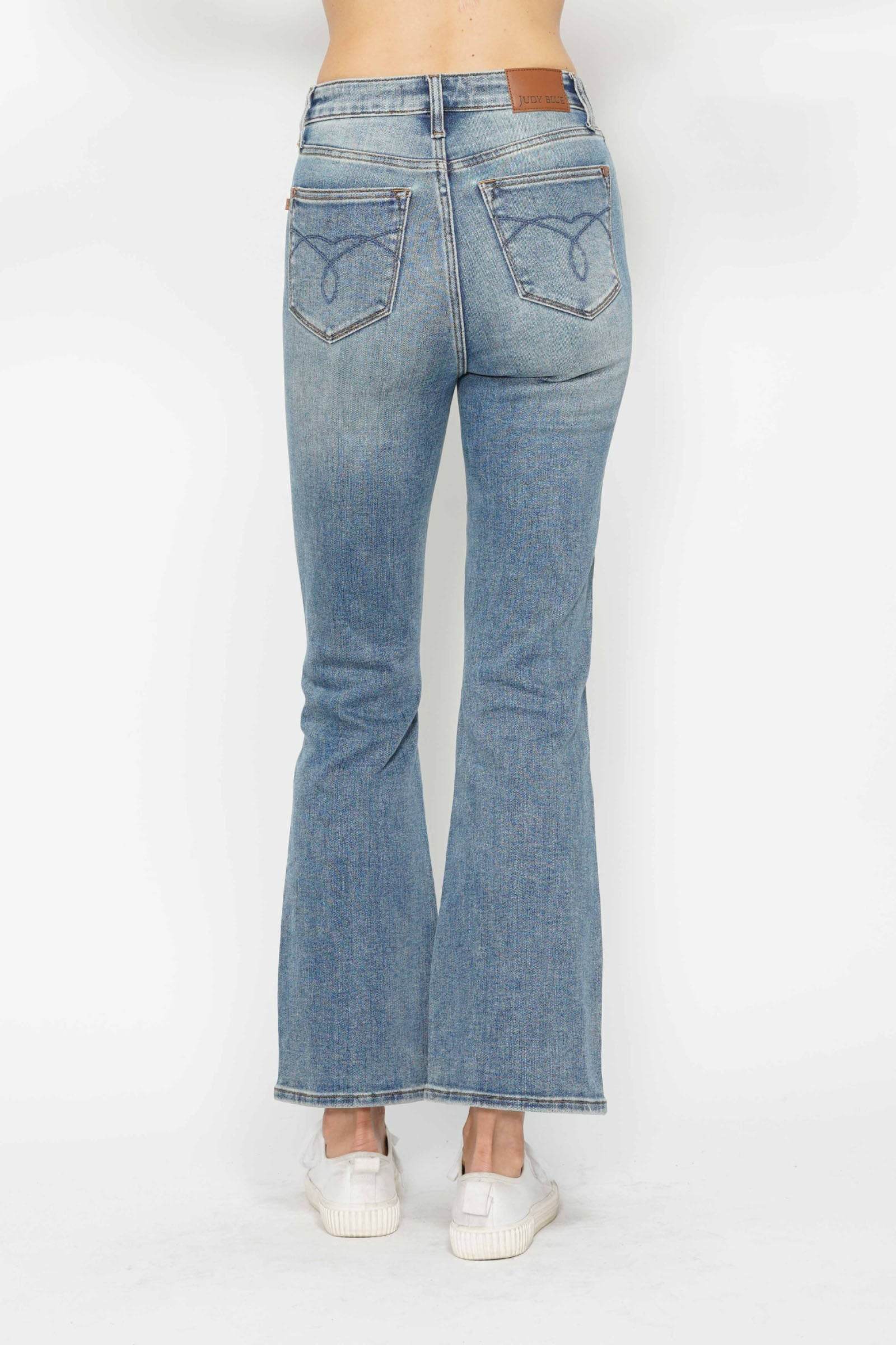 Judy Blue Full Size Tummy Control Back Embroidered Pocketed Bootcut Jeans Plus Size - Rosa Apparel