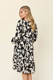 Double Take Full Size Printed Ruffle Hem Long Sleeve Midi Dress - Rosa Apparel