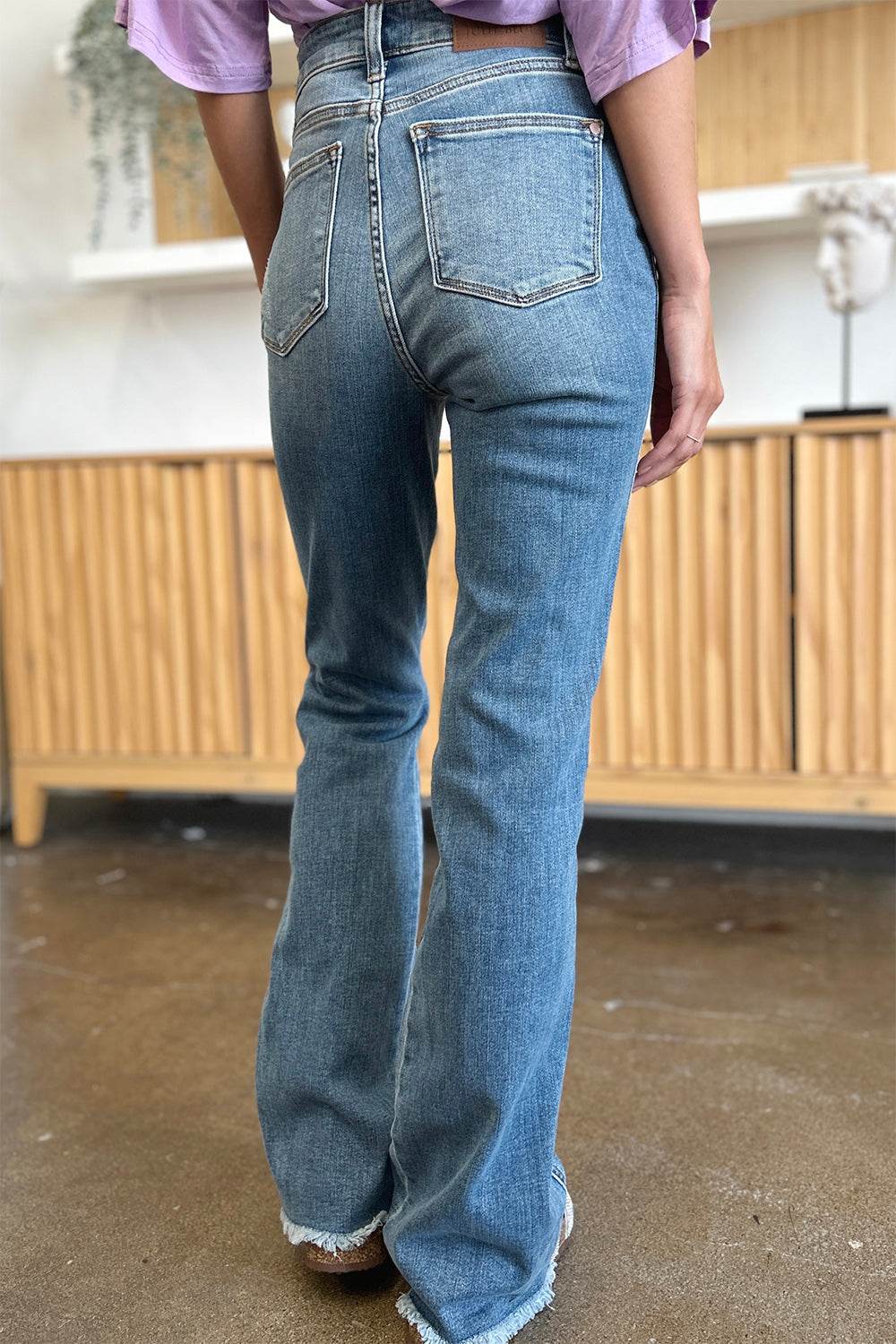 Judy Blue Full Size Distressed Casual Denim Raw Hem Bootcut Jeans Style #: 82542 - Rosa Apparel
