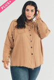 Davi & Dani Plus Distressed Hem Button Down Oversize Shirt - Rosa Apparel