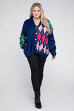 Davi & Dani Plus V-Neck Button Front Long Sleeves Cardigan - Rosa Apparel