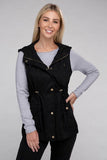 Zenana Drawstring Waist Sleeveless Military Hoodie Vest - Rosa Apparel