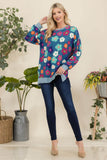 Celeste Full Size Side Slit Flower Print Long Sleeve Top - Rosa Apparel