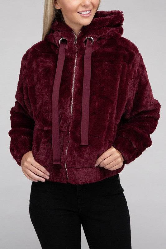 Ambiance Fluffy Zip-Up Teddy Sweater Hoodie - Rosa Apparel