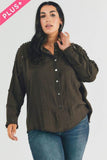 Davi & Dani Plus Distressed Hem Button Down Oversize Shirt - Rosa Apparel
