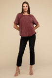 Zenana Back Patch Crinkle Washed Raglan Sleeve T-Shirt - Rosa Apparel