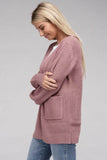 Zenana Low Gauge Waffle Open Cardigan Sweater - Rosa Apparel
