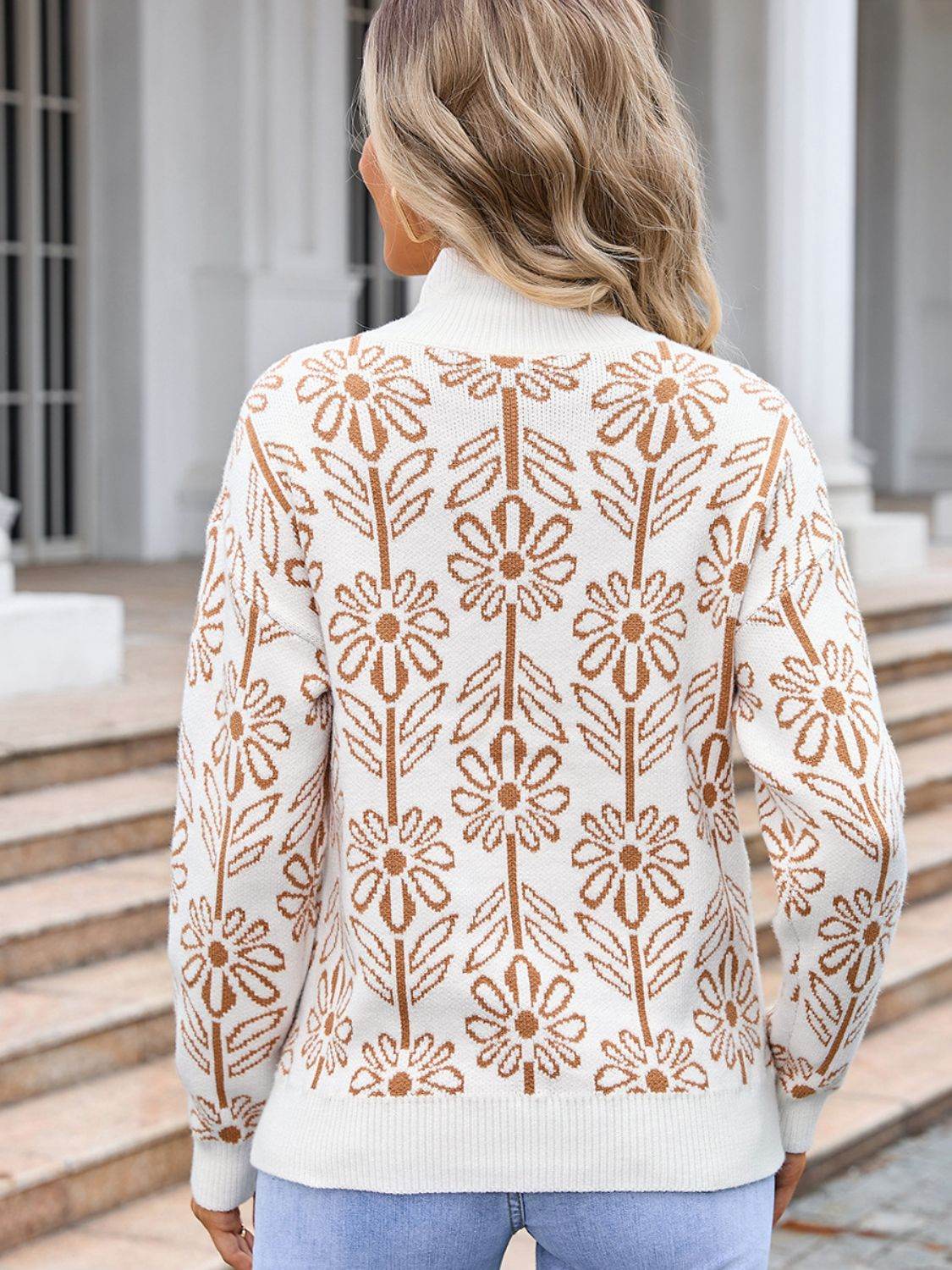 Angel Wings Flower Turtleneck Long Sleeve Sweater - Rosa Apparel