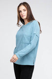 Zenana Ribbed Brushed Melange Hacci Sweater with a Pocket - Rosa Apparel