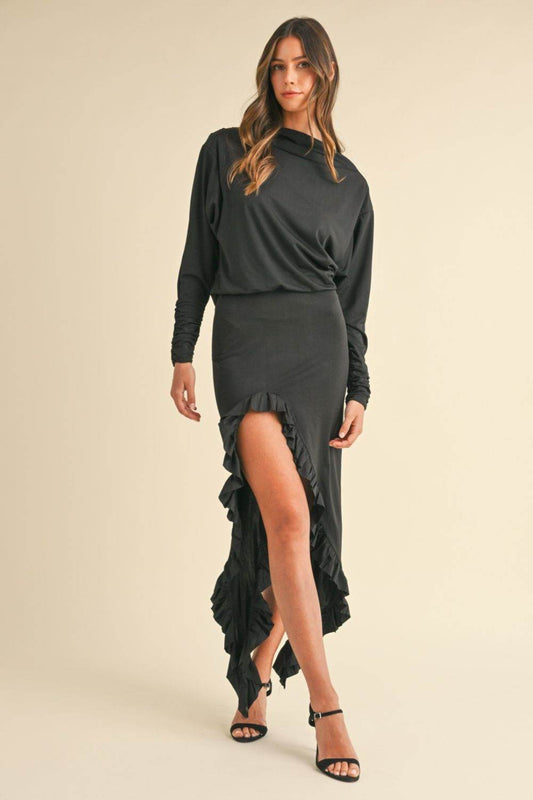 Mable Backless Asymmetric Ruffle Hem Dress - Rosa Apparel
