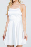 La Scala Fit And Flare Satin Like Sleeveless Lace Up Mini Dress - Rosa Apparel