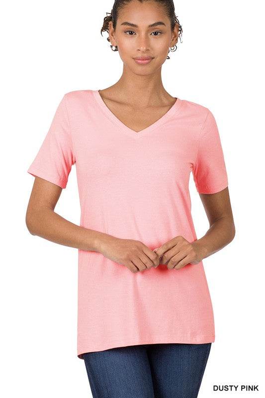 Zenana Casual Cotton V-Neck Short Sleeve T-Shirts - Rosa Apparel