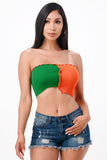 LA Scala Asymmetric Contrast Lettuce Edge Knit Tube Crop Top 11620