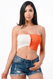 LA Scala Asymmetric Contrast Lettuce Edge Knit Tube Crop Top 11620