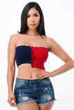 LA Scala Asymmetric Contrast Lettuce Edge Knit Tube Crop Top 11620