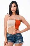 LA Scala Asymmetric Contrast Lettuce Edge Knit Tube Crop Top 11620