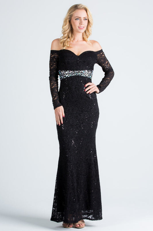 LA SCALA 25859 Lace Off Shoulder Rhinestone Mermaid Gown