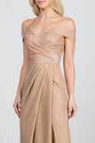 La Scala Off Shoulder Glittery Jacquard Gathered Gown - Rosa Apparel