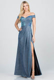 La Scala Off Shoulder Glittery Jacquard Gathered Gown - Rosa Apparel
