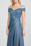 La Scala Off Shoulder Glittery Jacquard Gathered Gown - Rosa Apparel