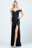 La Scala Off Shoulder Glittery Jacquard Gathered Gown - Rosa Apparel