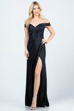 La Scala Off Shoulder Glittery Jacquard Gathered Gown - Rosa Apparel