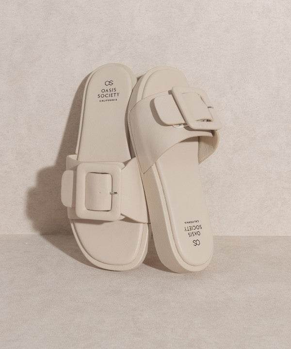 OASIS SOCIETY Daisy - Single Buckle Slide Square Toe Sandals - Rosa Apparel