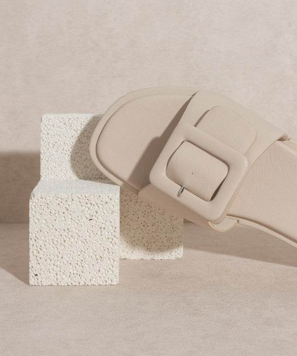 OASIS SOCIETY Daisy - Single Buckle Slide Square Toe Sandals - Rosa Apparel