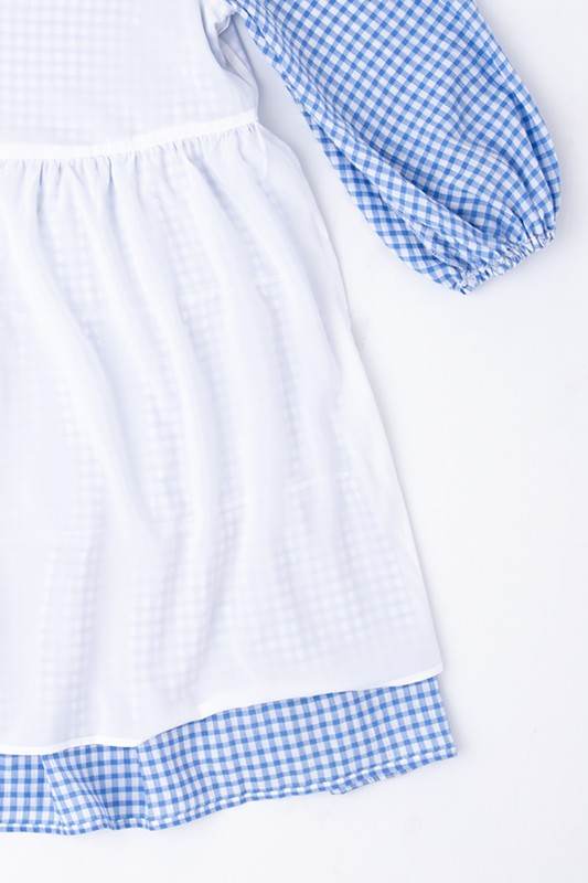Lilou Gingham Checked Tiered Puff 3/4 Sleeves V-Neck Mini Dress - Rosa Apparel