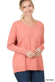 Zenana Hi-Low Garment Dyed V-Neck Front Seam Sweater - Rosa Apparel