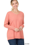 Zenana Hi-Low Garment Dyed V-Neck Front Seam Sweater - Rosa Apparel