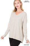 Zenana Hi-Low Garment Dyed V-Neck Front Seam Sweater - Rosa Apparel