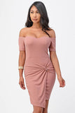 La Scala Off The Shoulder Front Twist Bodycon Dress - Rosa Apparel