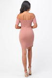 La Scala Off The Shoulder Front Twist Bodycon Dress - Rosa Apparel