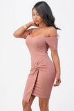 La Scala Off The Shoulder Front Twist Bodycon Dress - Rosa Apparel