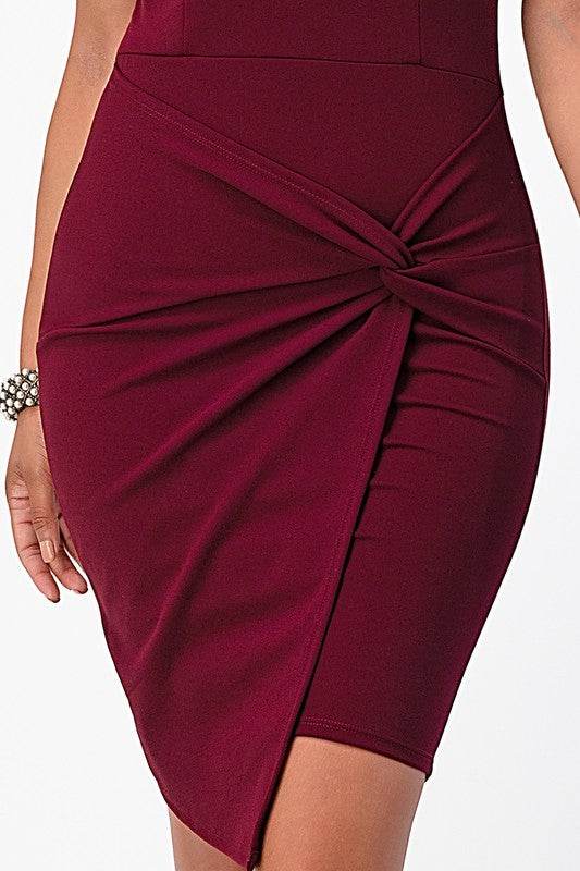 La Scala Off The Shoulder Front Twist Bodycon Dress - Rosa Apparel