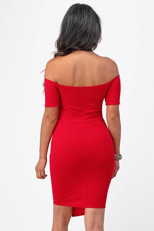 La Scala Off The Shoulder Front Twist Bodycon Dress - Rosa Apparel