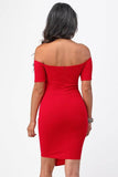La Scala Off The Shoulder Front Twist Bodycon Dress - Rosa Apparel