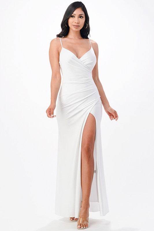 La Scala Tara Side Pleat Overlap Sleeveless Gown - Rosa Apparel