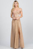 La Scala Off Shoulder Glittery Jacquard Gathered Gown - Rosa Apparel