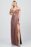 La Scala Off Shoulder Glittery Jacquard Gathered Gown - Rosa Apparel