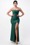 La Scala Back Lace Up Mermaid Dress With Waist Shirring - Rosa Apparel